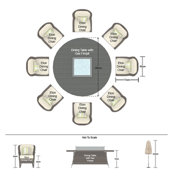 9piece Outdoor Wicker Gas Fire Pit Round Table Set with Arm Chairs