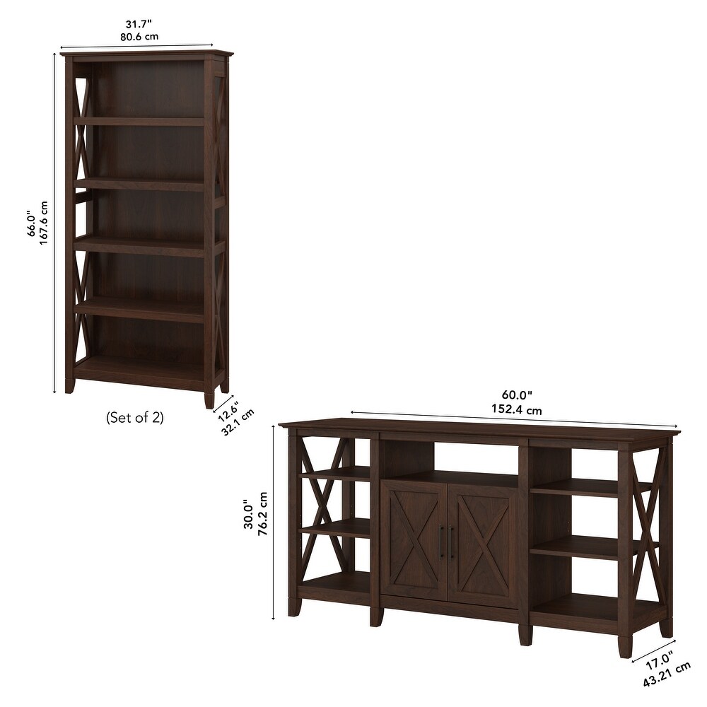 Tall Farmhouse TV Stand with 2 Bookcases by Bush Furniture