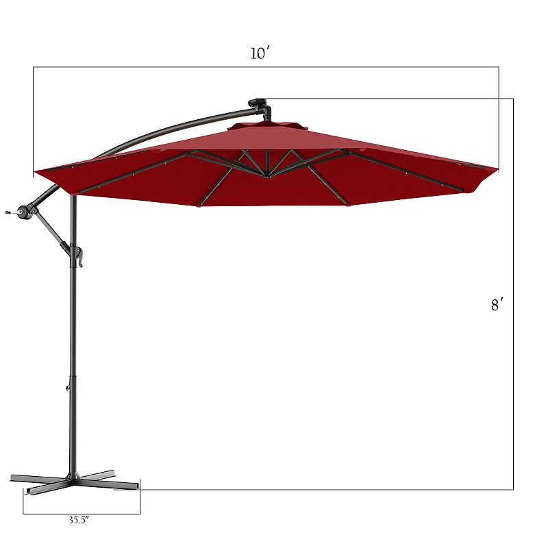 10 Feet Patio Hanging Solar LED Umbrella Sun Shade with Cross Base