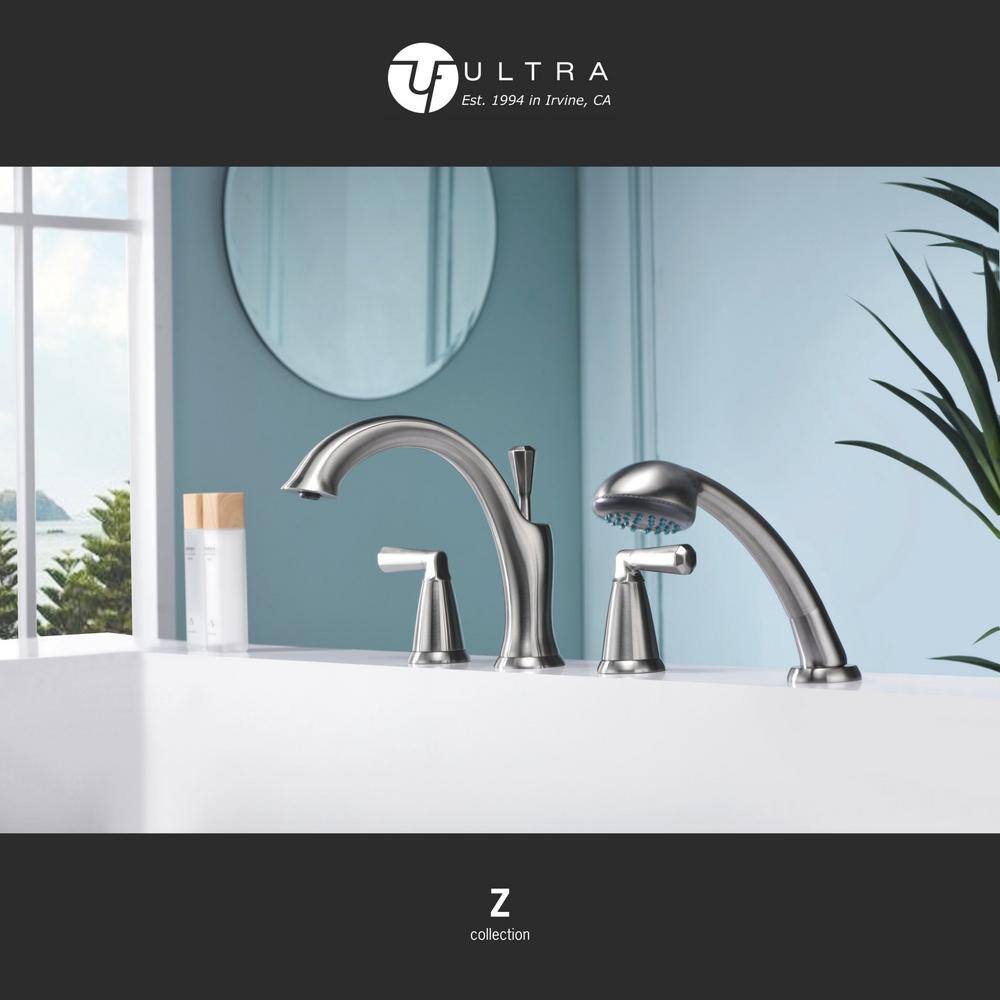 Ultra Faucets Z 2-Handle Deck-Mount Roman Tub Faucet with Hand Shower in Brushed Nickel UF65443