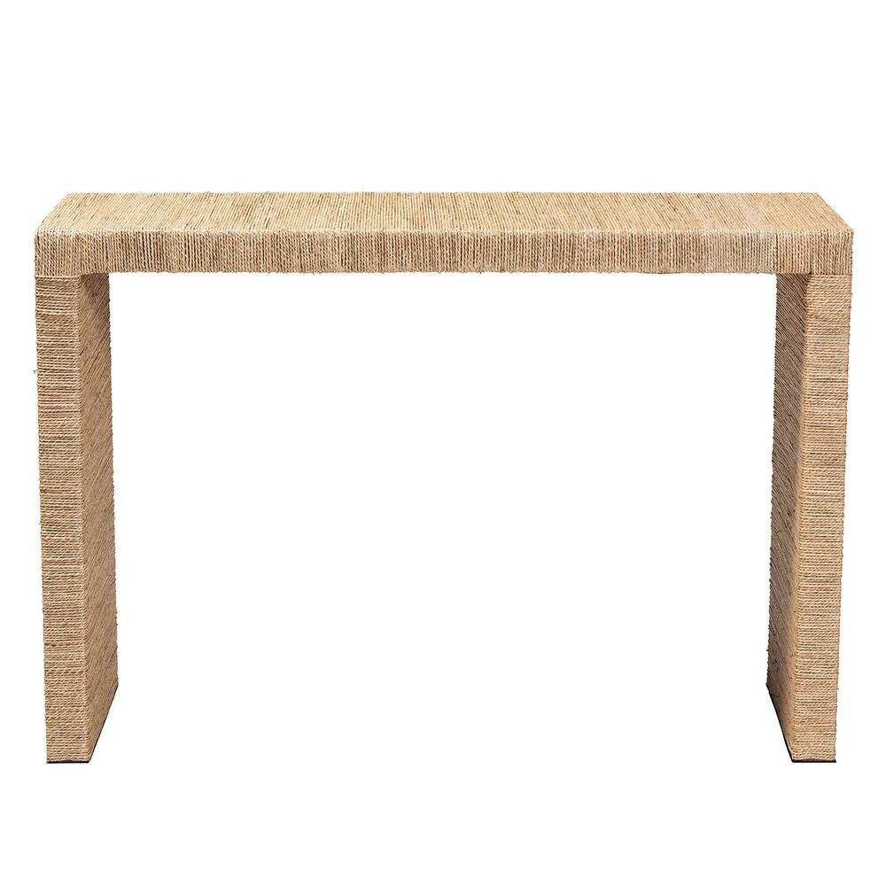 Colandra Modern Bohemian Natural Brown Seagrass and Wood Console Table