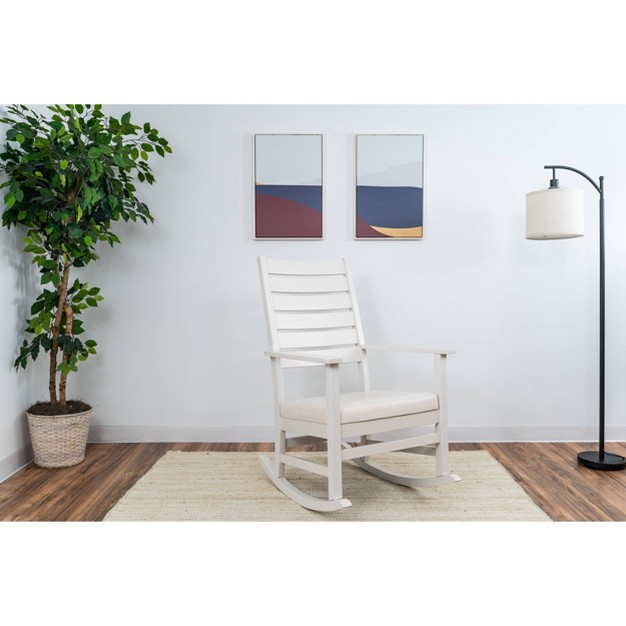 Gift Mark Adult Rocking Chair With Horizontal Back And White Faux Leather Seat