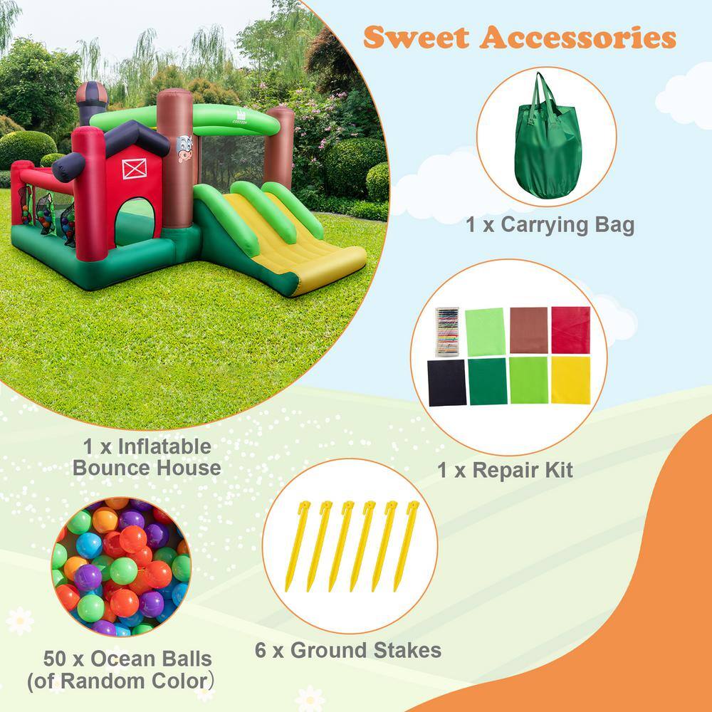 HONEY JOY Inflatable Bounce House 6-in-1 Bouncer Castle with Double Slides Jump Area Ocean Balls Basketball Rim (without Blower) TOPB006661