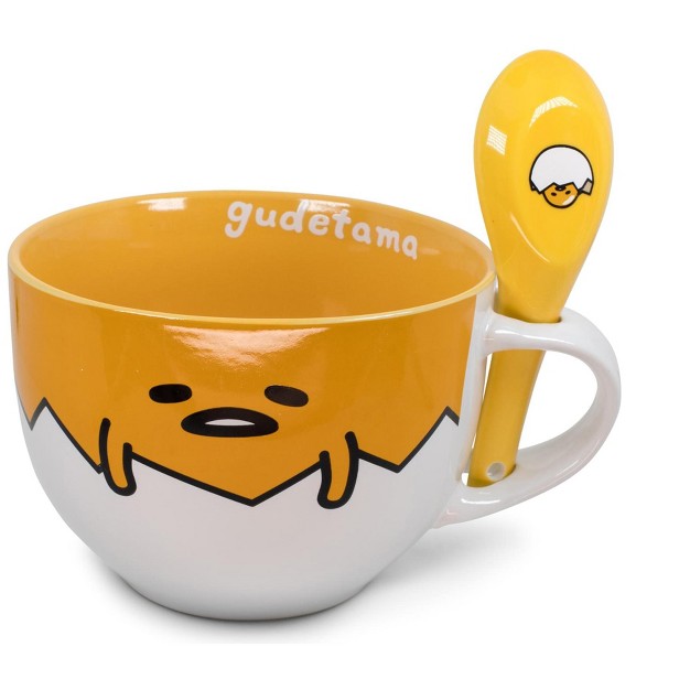 Silver Buffalo Sanrio Gudetama Ceramic Soup Mug With Spoon Holds 24 Ounces