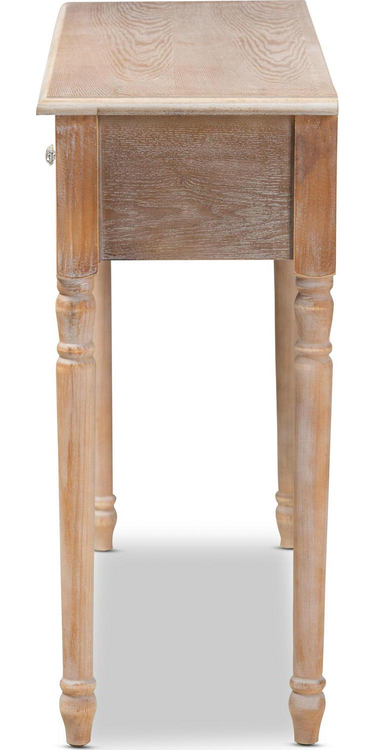 Baxton Studio Celia Transitional Rustic French Country White-Washed Wood and Mirror 2-Drawer Quatrefoil Console Table