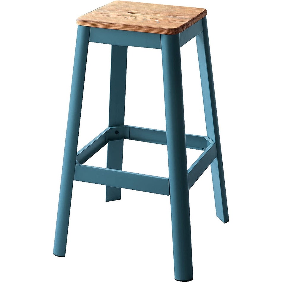 Contrast Teal and Natural Wood Bar Stool - 18