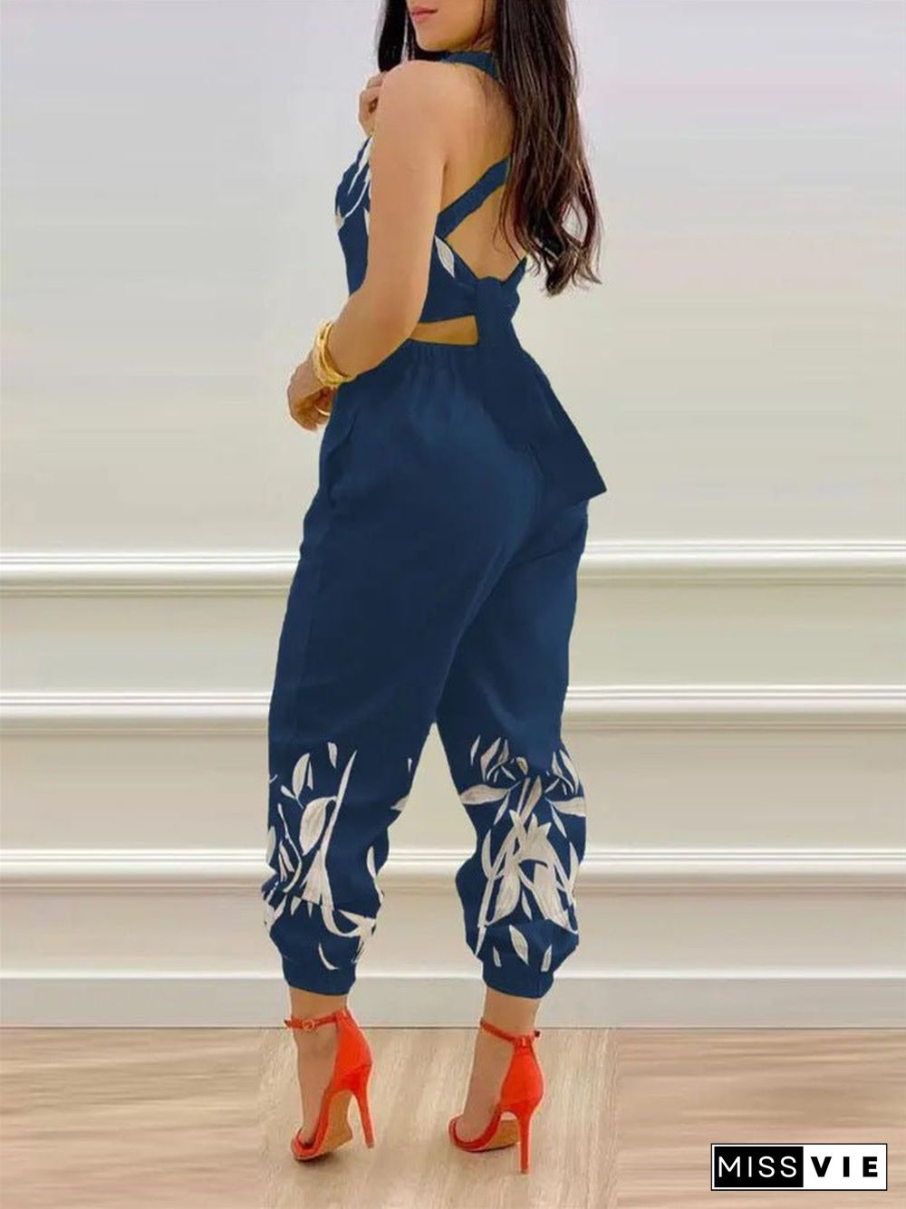 Women'S Jumpsuits Printed Sling Bare Back Jumpsuit