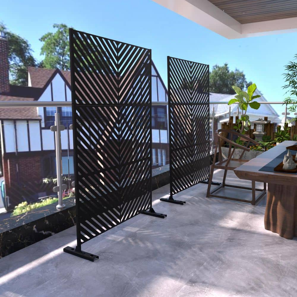 Tunearary Black Metal Patio Privacy Screen Freestanding Garden Fence for Backyard Balcony D0-MWW-LYF