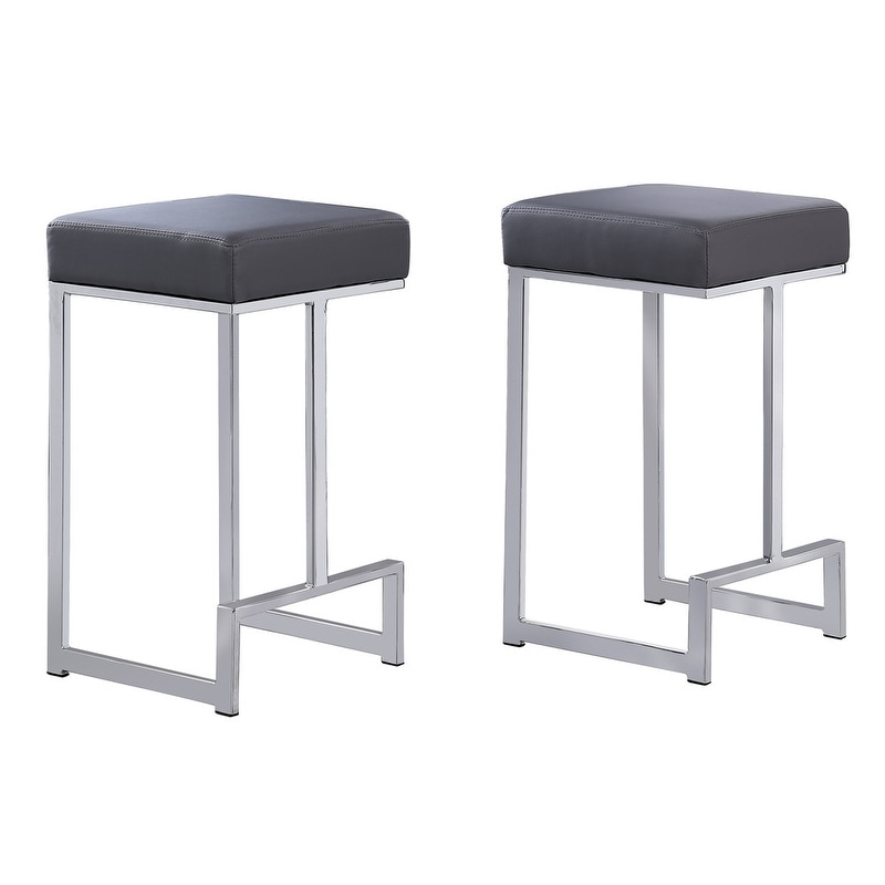 Best Master Furniture Synthetic Leather Silver Counter Height Stool (Set of 2)