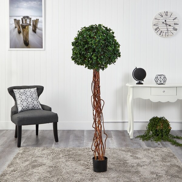 5.5' English Ivy Single Ball Artificial Topiary Tree with Natural Trunk UV Resistant (Indoor/Outdoor)