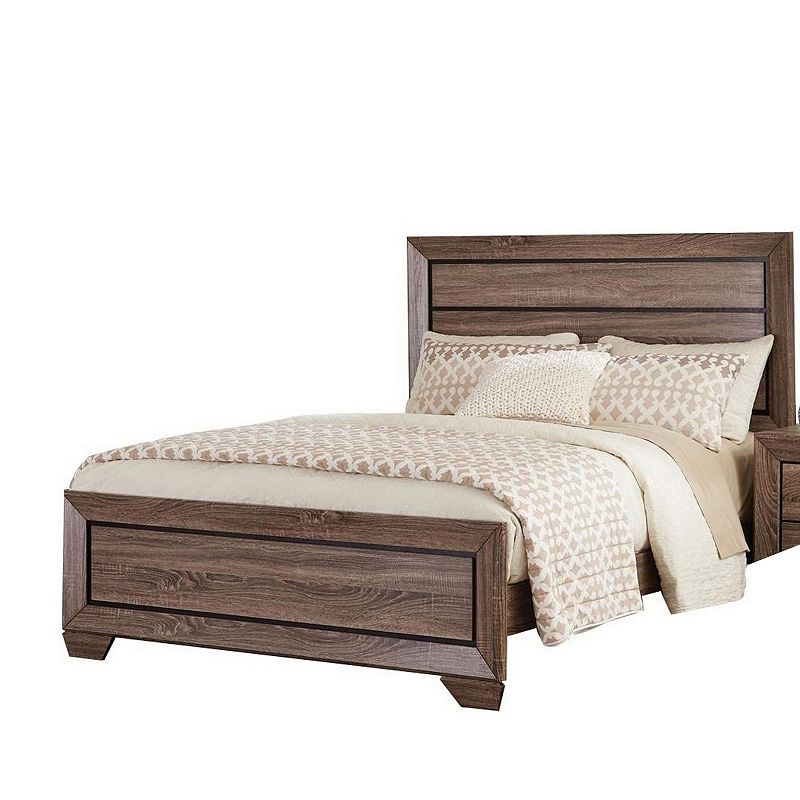 Transitional Style Eastern King Bed with Plank Headboard， Taupe Brown