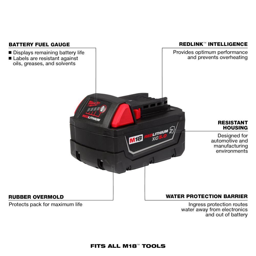 MW M18 18-Volt 5.0 Ah Lithium-Ion XC Extended Capacity Resistant Battery Pack 48-11-1850R