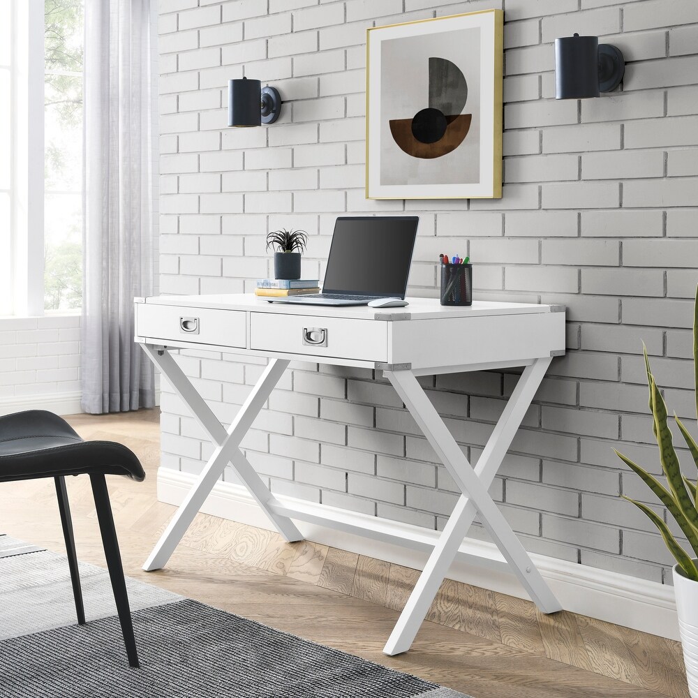 Computer Desk with Storage  Solid Wood Desk with Drawers  Modern Study Table for Home Office Small Writing  White