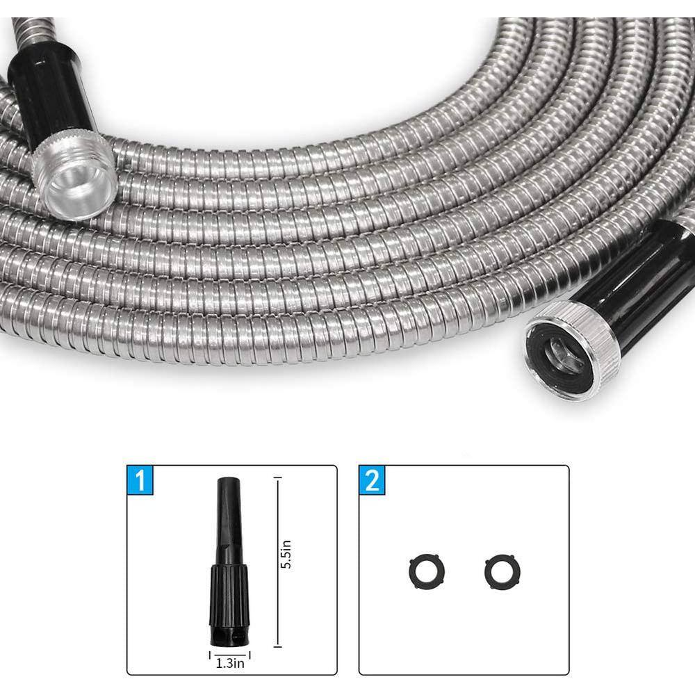 Cubilan 12 in. x 5 ft. Heavy-Duty Metal Garden Hose Stainless Steel Water Hose with Adjustable Nozzle Metal Hose Kink Free B08F7BLTNY