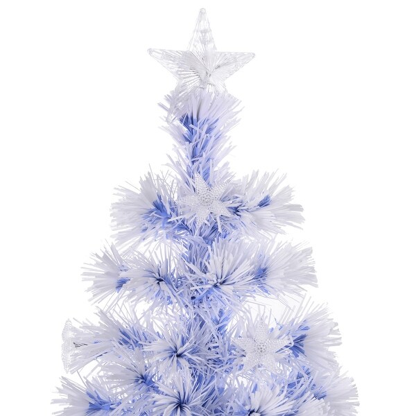 HOMCOM IcyBlue and White Christmas Tree with Lights，Prelit Christmas Tree 5 ft.，Faux Small Christmas Tree with Stand