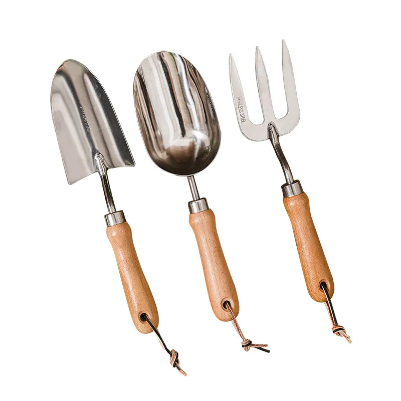 Promotion Durable Wheat Straw Handle Stainless Steel Garden Hand Tools Set for Transplanter and Cultivator