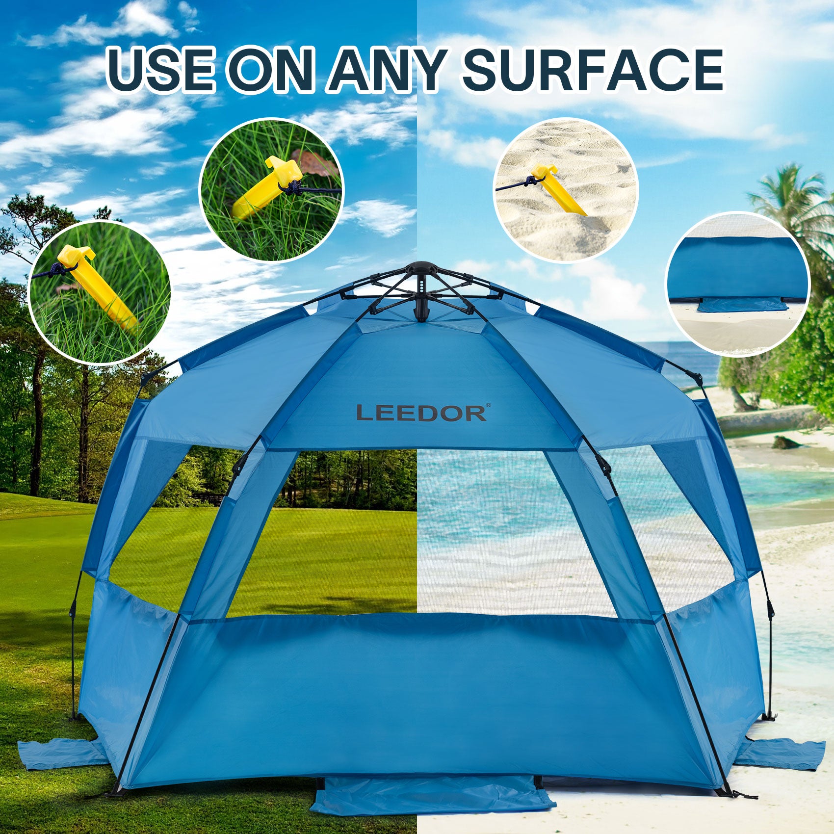 Leedor Beach Tent Sun Shelter Portable Windproof Pop Up Shade Instant Beach Umbrella