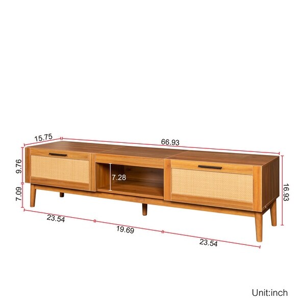 Grondin Mid-Century Modern Boho Style Living Room Center Table TV Stand Media Console with Rattan Front Drawers