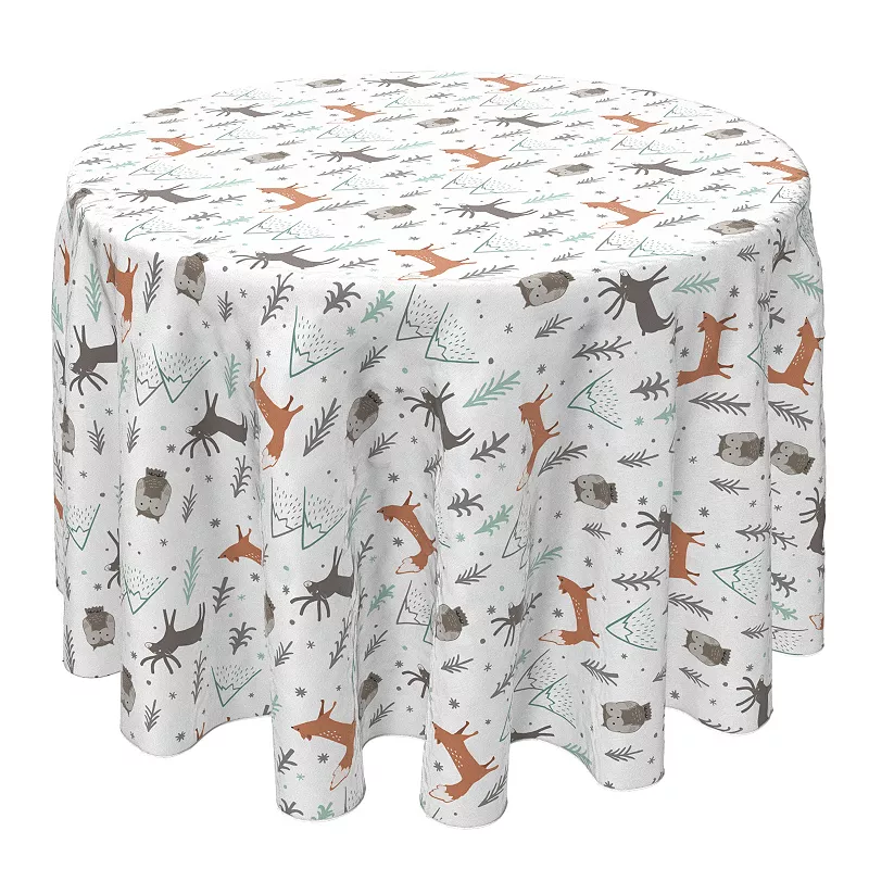 Round Tablecloth， 100% Cotton， 60 Round， Winter Forest