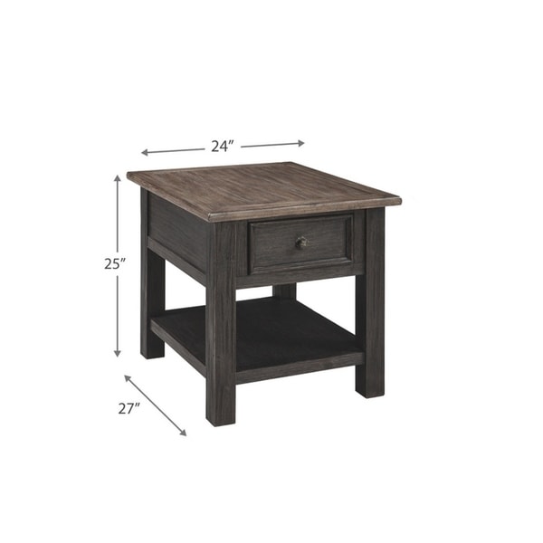 Wooden End Table with One Drawer and One Shelf， Brown and Black