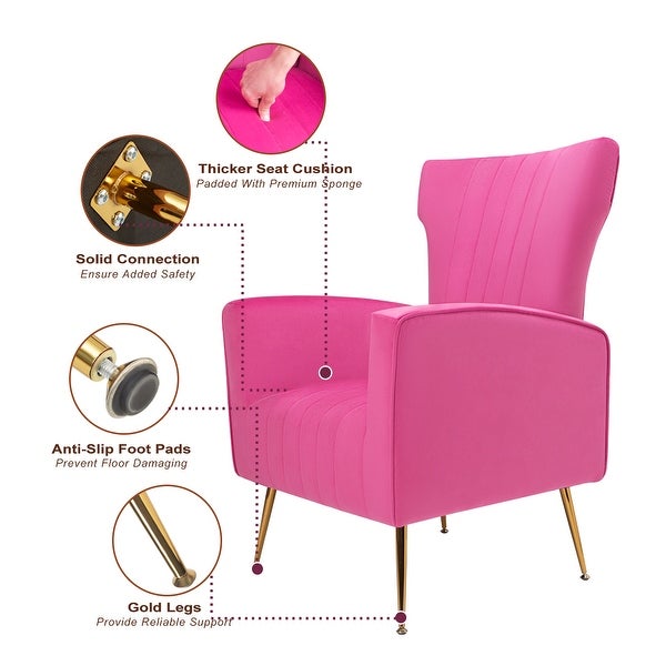 Velvet Pink Accent Chair， Wingback Arm Chair with Gold Legs