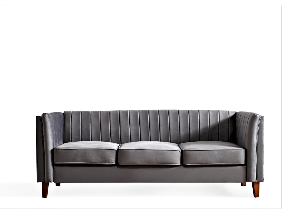 Modern 3 Seater Sofa  Velvet Seat  ampVertical Channel Tufted Backrest   Transitional   Sofas   by Decorn  Houzz