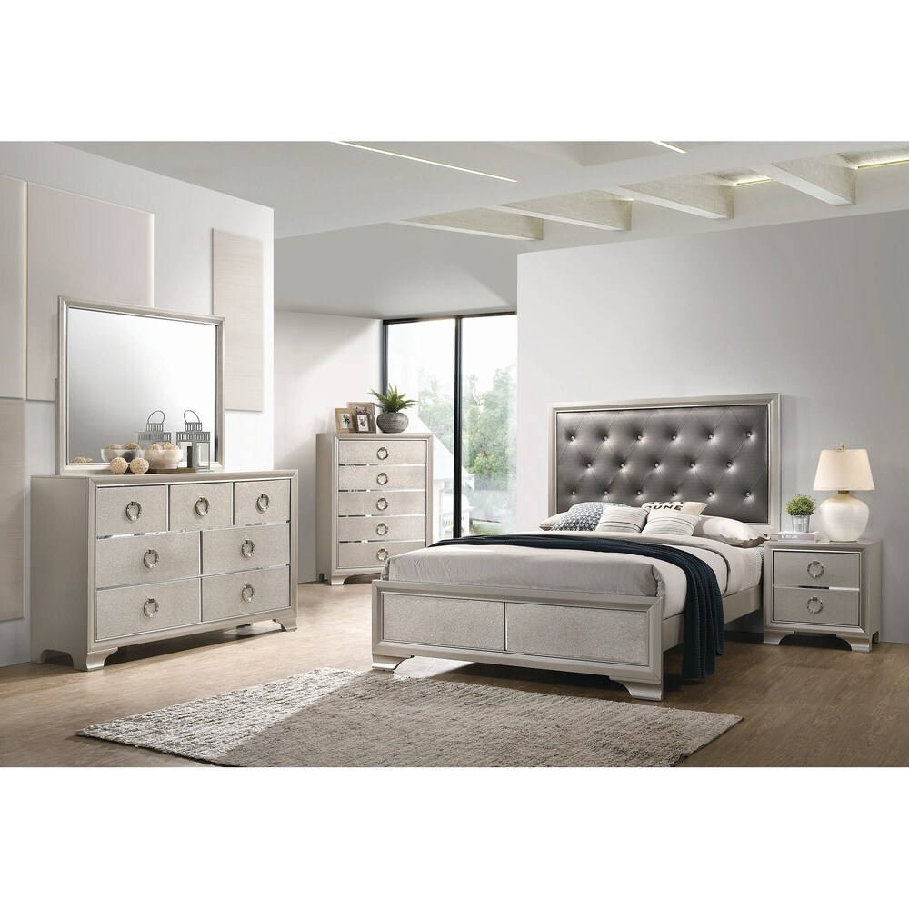 Coaster Furniture Salford Metallic Sterling 5 piece Upholstered Bedroom Set