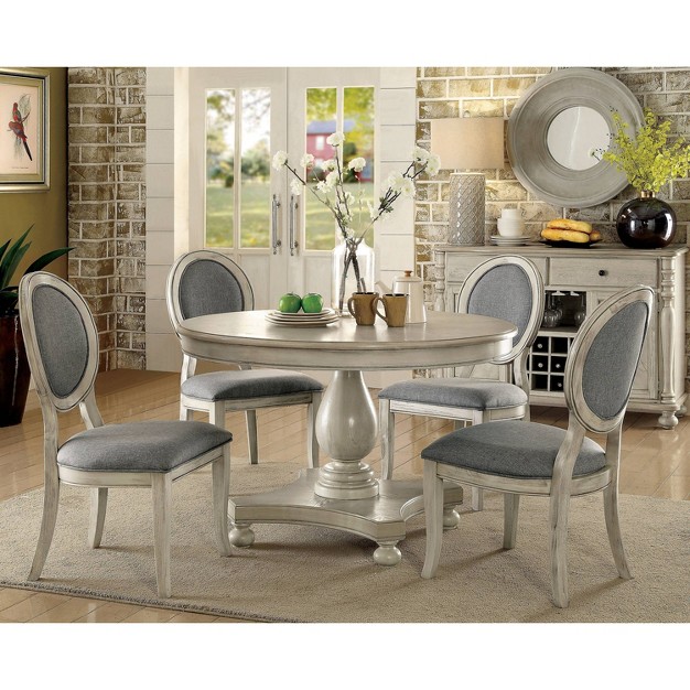 5pc Gordon Transitional Round Dining Set Antique White gray Homes Inside Out