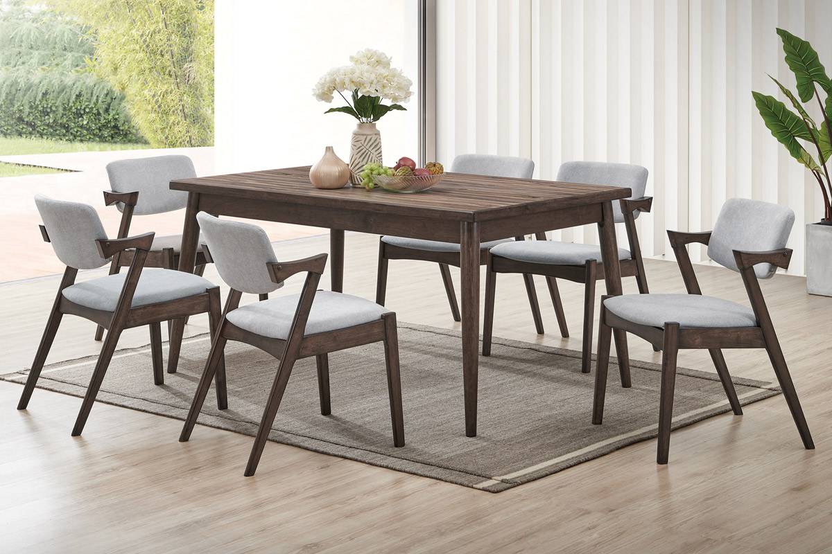 7 pc Dining Table Set - Ash Walnut Finish- F2496