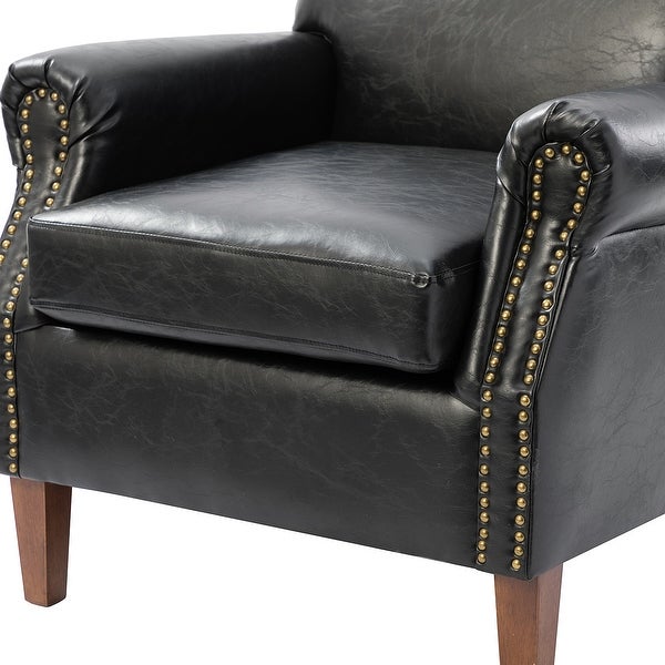 Giampiero Transitional Faux Leather Arm Chair with Nailhead Trim and Rolled Arms Set of 2 by HULALA HOME