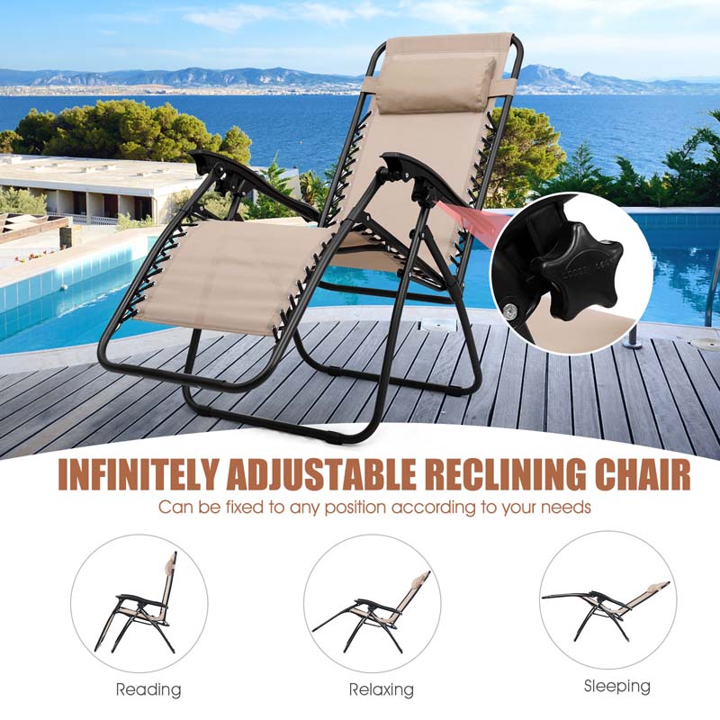 3 Pcs Folding Zero Gravity Recliner Patio Yard Pool Outdoor Chaise Lounge Chairs Table Set