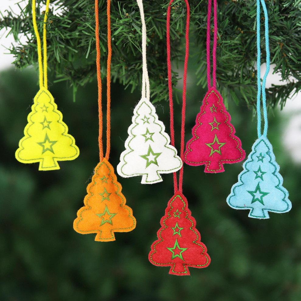 Novica Handmade Twinkling Trees Embroidered Wool Holiday Ornaments (Set Of 6)   Christmas Ornaments   by NOVICA  Houzz