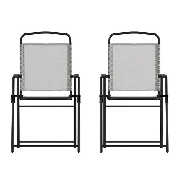 Set of 2 AllWeather Textilene Patio Sling Chairs with Armrests