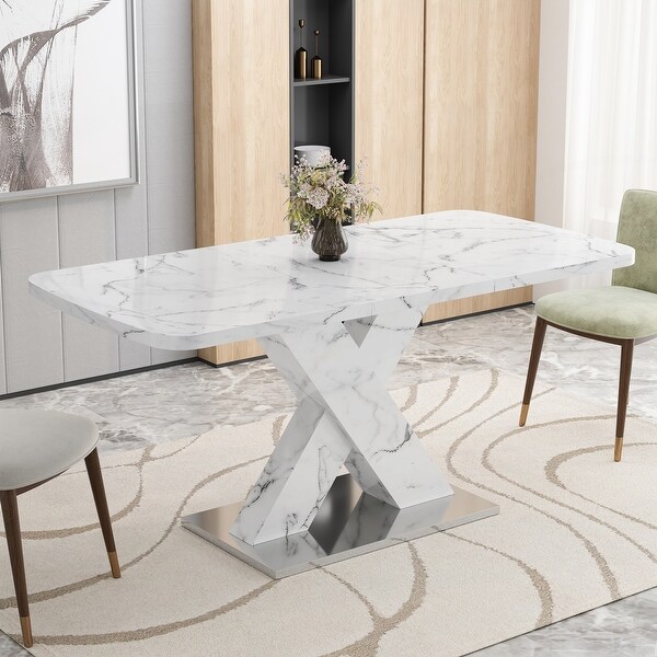 White Stretchable Marble Table with Metal Base