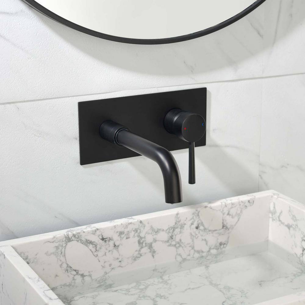 GIVING TREE Single Handle Wall Mounted Faucet with HotCold Indicators Included Valve Supply Lines in Matte Black RMHDFAUC0046