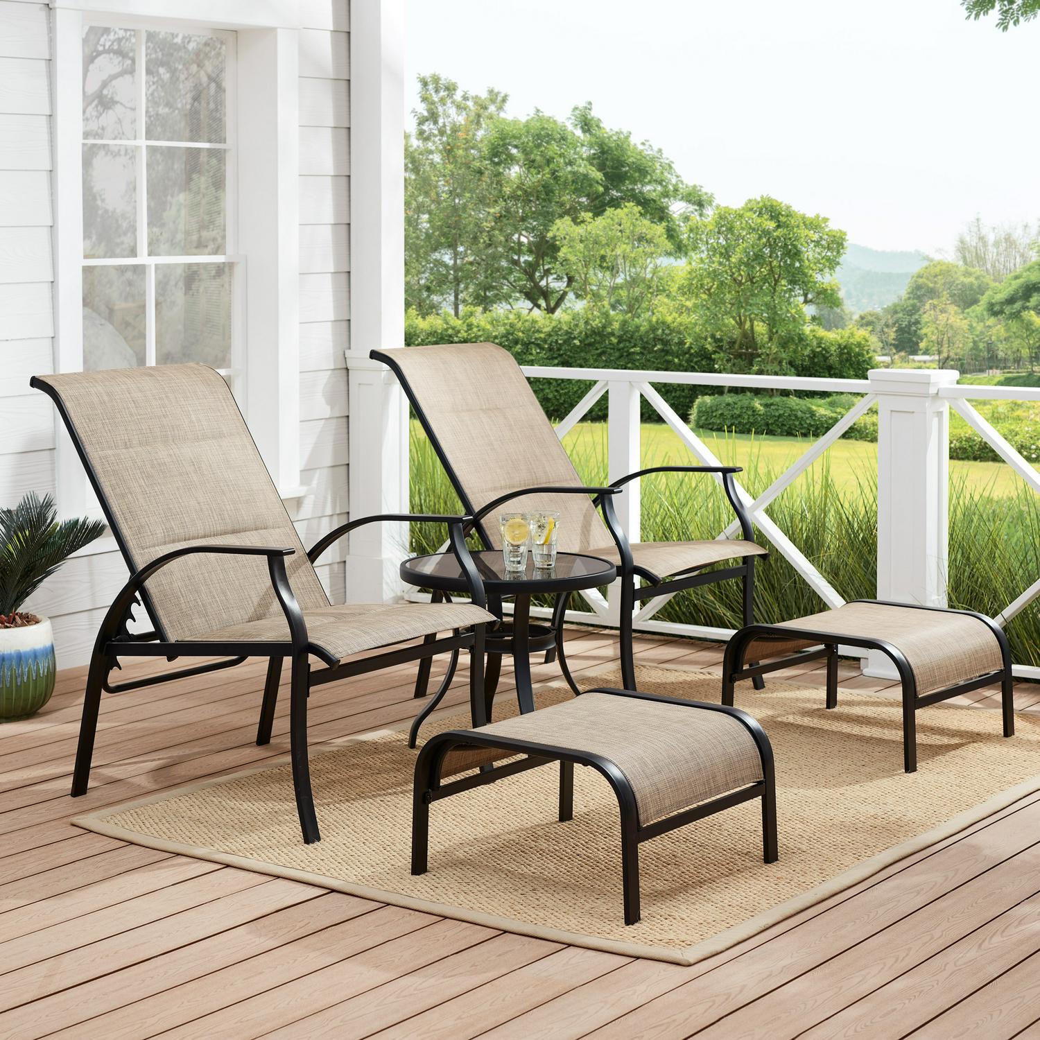 Mainstays Highland Knolls 5 Piece Outdoor Patio Furniture Chat Set， Beige