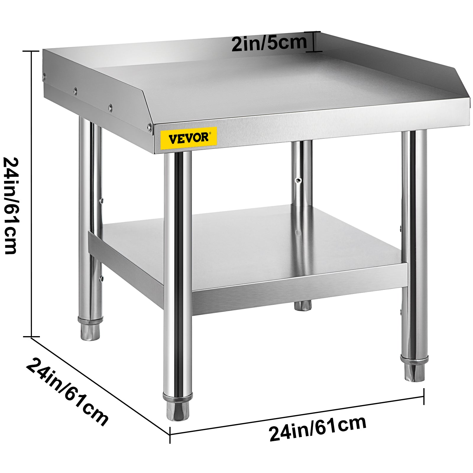 VEVOR Stainless Steel Table， 24 x 24 Inch， Heavy Duty Prep and Work Metal Workbench with Adjustable Storage Under Shelf and Table Feet， Commercial Equipment Stand for Hotel， Restaurant and Home Kitchen