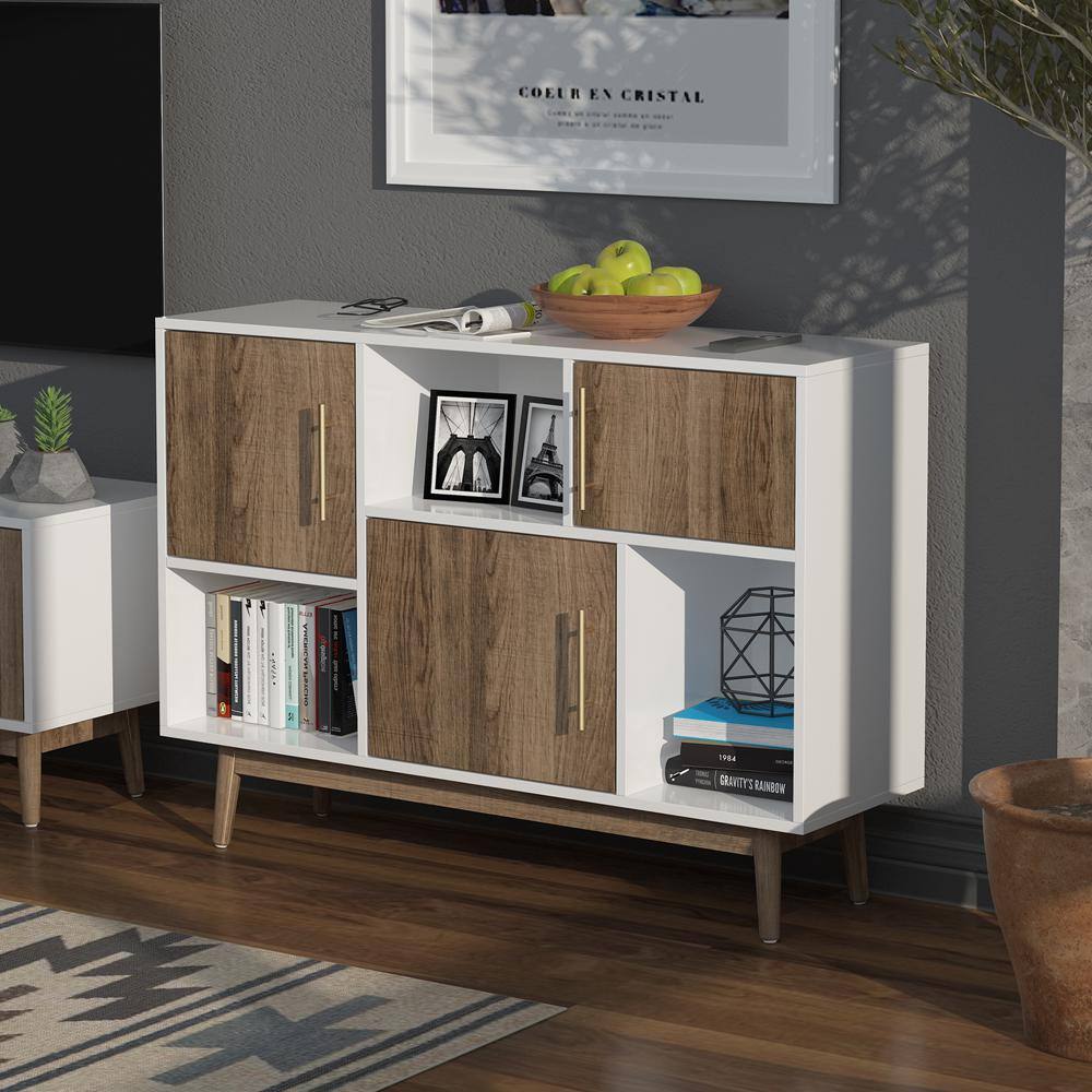 Amucolo 30.11 in. H x 40.94 in. W x 13.19 in. D White and Oak MDF Wood 6-Cube Organizer MST-CYW6-0377