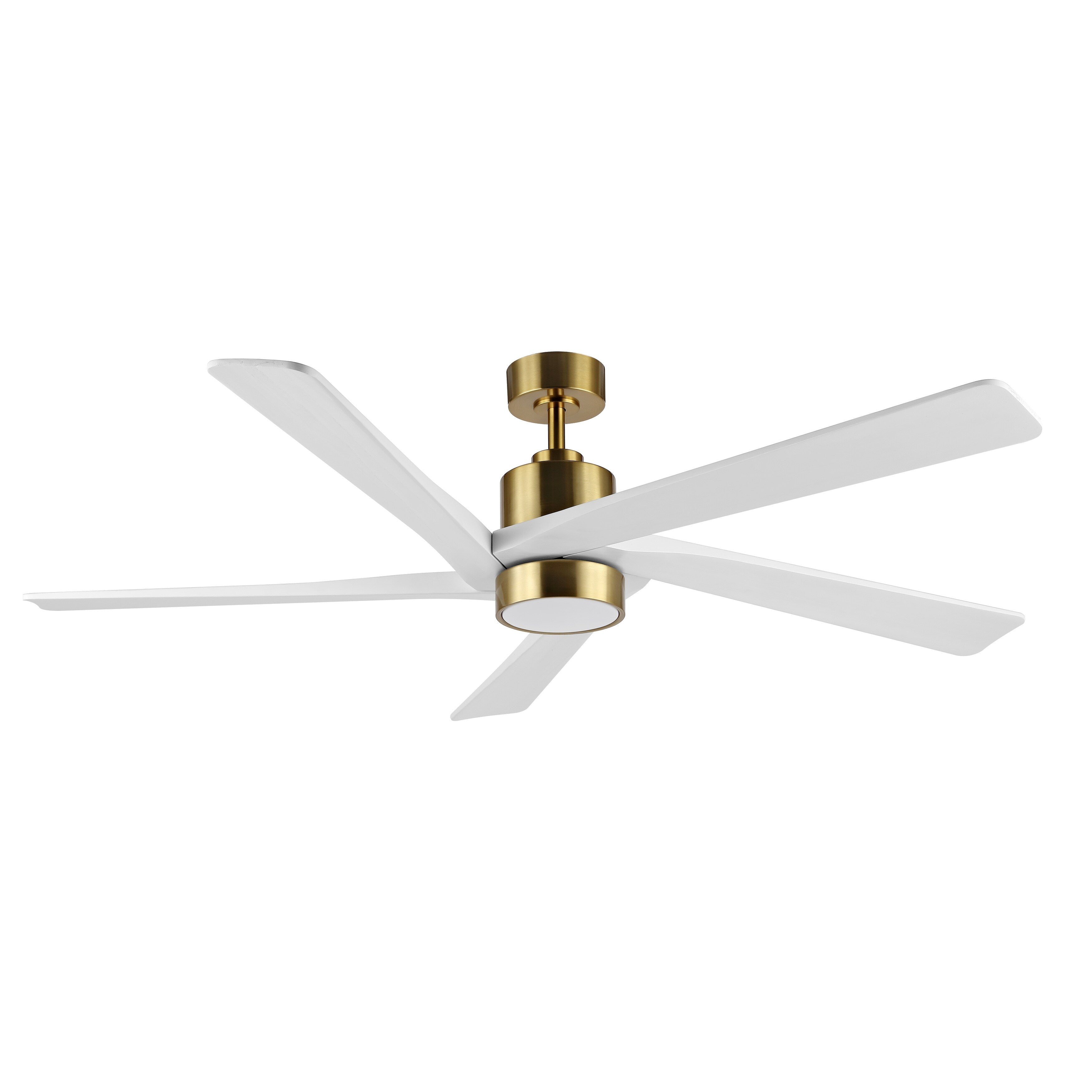 WINGBO 64 Inch DC Ceiling Fan with Lights and Remote Control， 5 Reversible Carved Wood Blades - N/A Brass/White