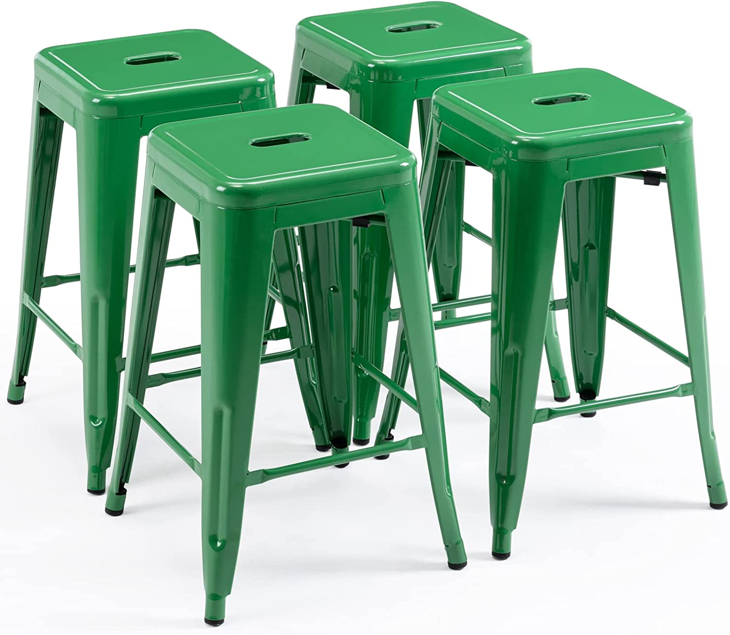 24 Inch Metal Bar stools, Backless Counter Height Barstools, Indoor Outdoor Stackable Stools with Square Seat