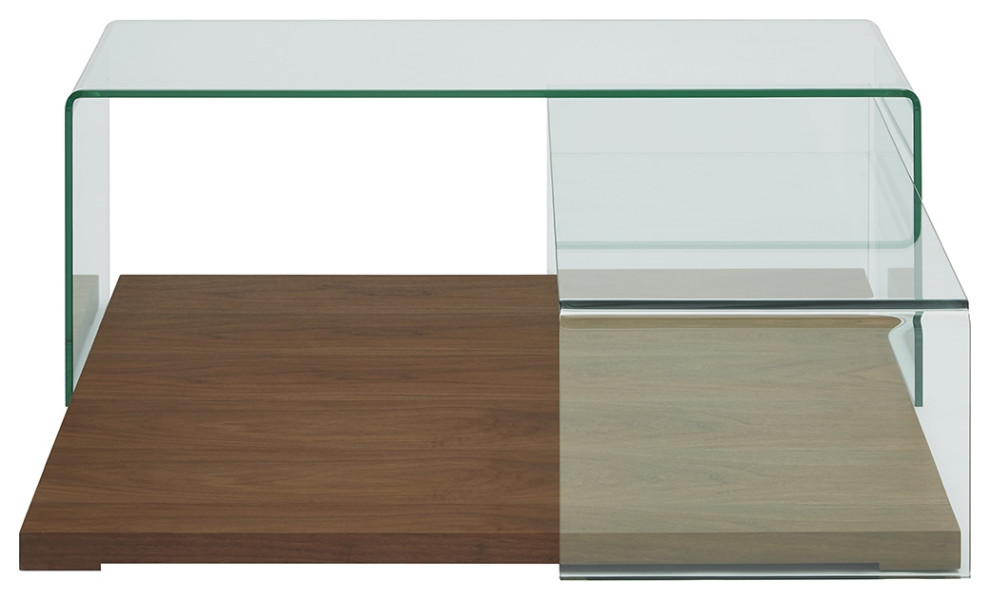 Casabianca Home Kinetic Walnut Veneer With Clear Glass Coffee Table   Modern   Coffee Tables   by Massiano  Houzz