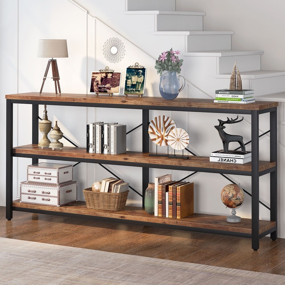 Extra Long Console Sofa Table with Metal Frame for Entrance  3 Tiers TV Stand