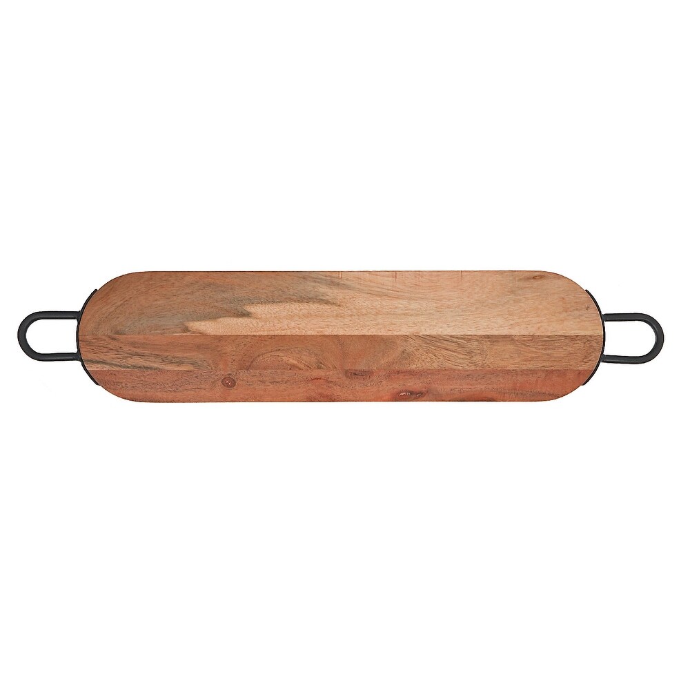 IH Casa Decor Natural Acacia Wood Oval Serving Board With Gunmetal Handles