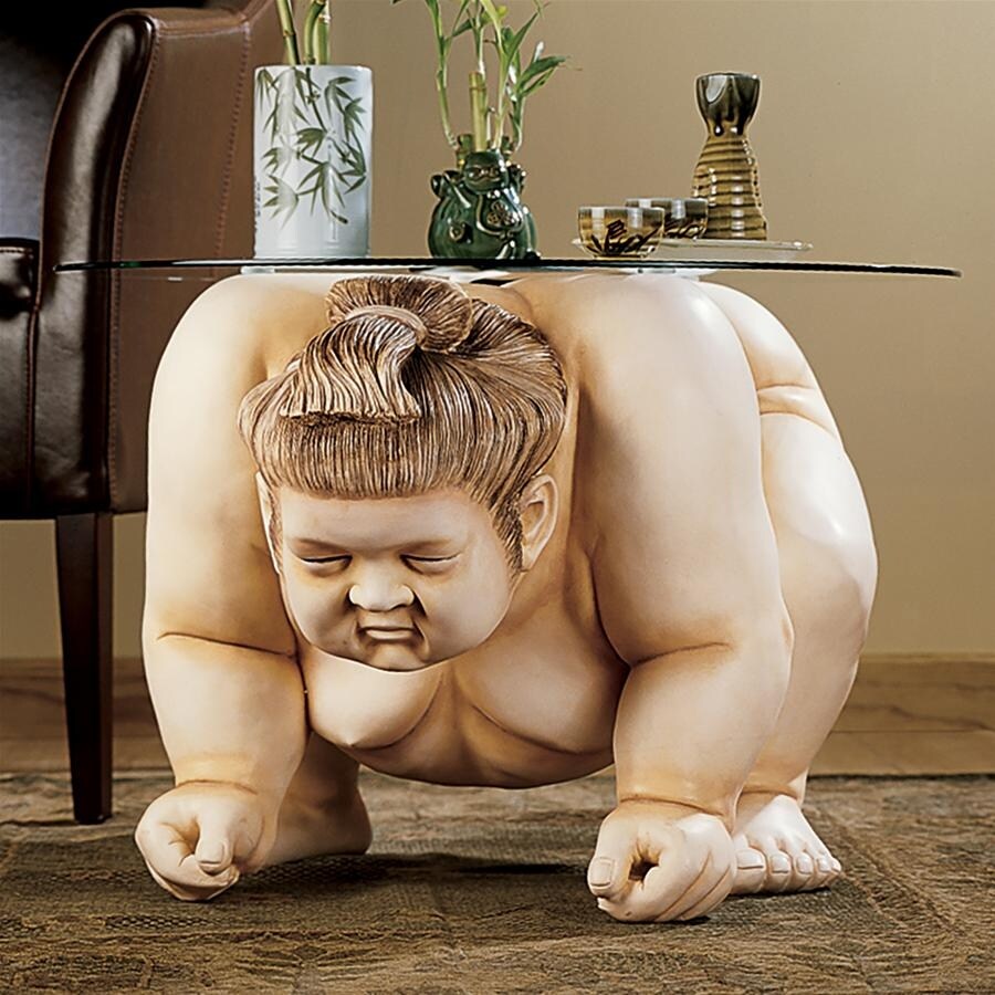 Design Toscano Basho the Sumo Wrestler Sculpture Glass Topped Table   Multi