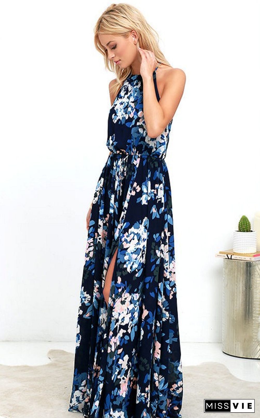 Bohemian Holiday Printed Sleeveless Split Dress