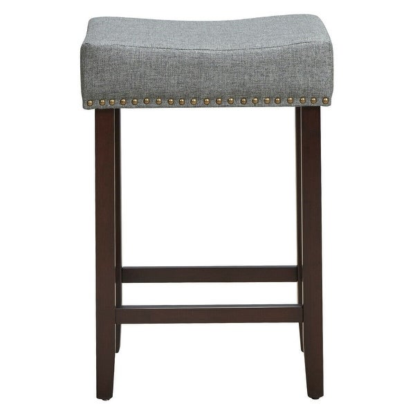 2 pcs Nailhead Saddle Bar Stools with Fabric Seat and Wood Legs-Gray - 17.5