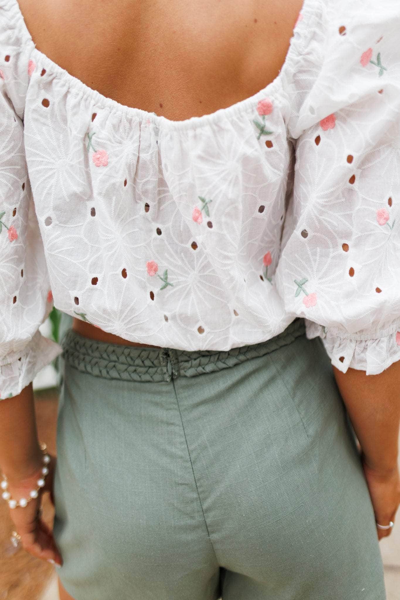 White Eyelet Petal Top