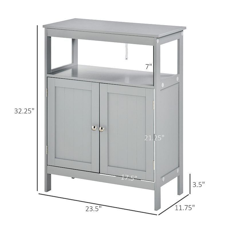 Kleankin Freestanding Modern Bathroom Storage Cabinet with Doors and Open Shelf Bathroom Organizer Furniture Grey