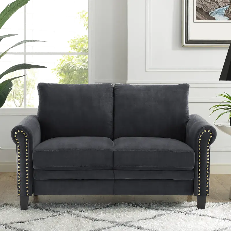 Jay Charcoal Loveseat with Nail Head Trim