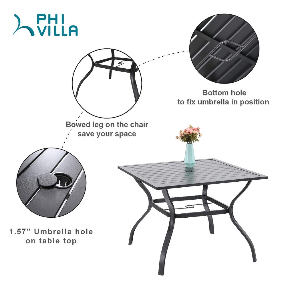 5 Piece Metal E coating Patio Dining Set of 4 Swivle Chairs and 1 Metal Framed Table with Umbrella Hole